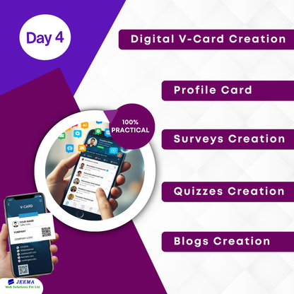 Digital V-Card creation, Profile Card, Surveys Creation, Quizzes Creation, Blogs Creation