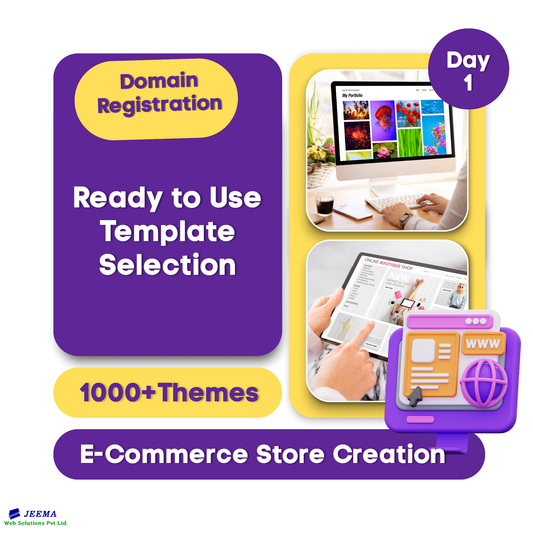 Domain Registration, Ready to use Template Selection, 1000+ themes to create an E-Commerce Store