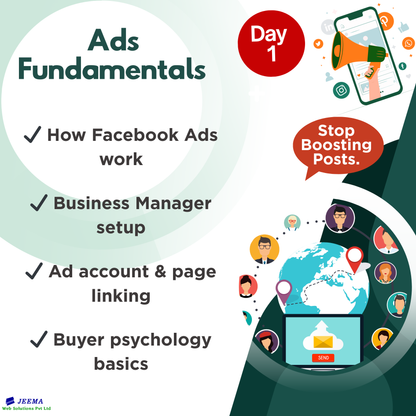 Facebook Ads fundamentals - How Facebook Ads work, Business Manager Setup, Ad account & Page Linking, Buyer psychology Basics
