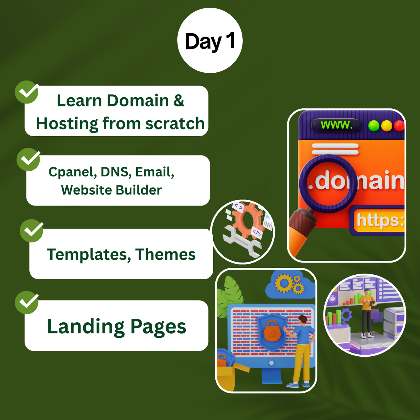 Learn Domain and Hosting, Cpanel, DNS, Email, Website Builder, Templates, Themes and Landing Pages