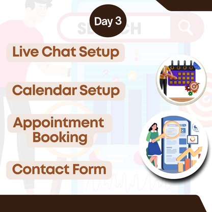 Live Chat Setup, Calendar Setup, Appointment Cooking, Contact Form Creation