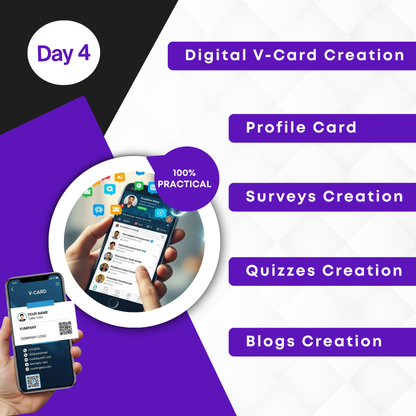 Digital V-Card creation, Profile Card, Surveys Creation, Quizzes Creation, Blogs Creation